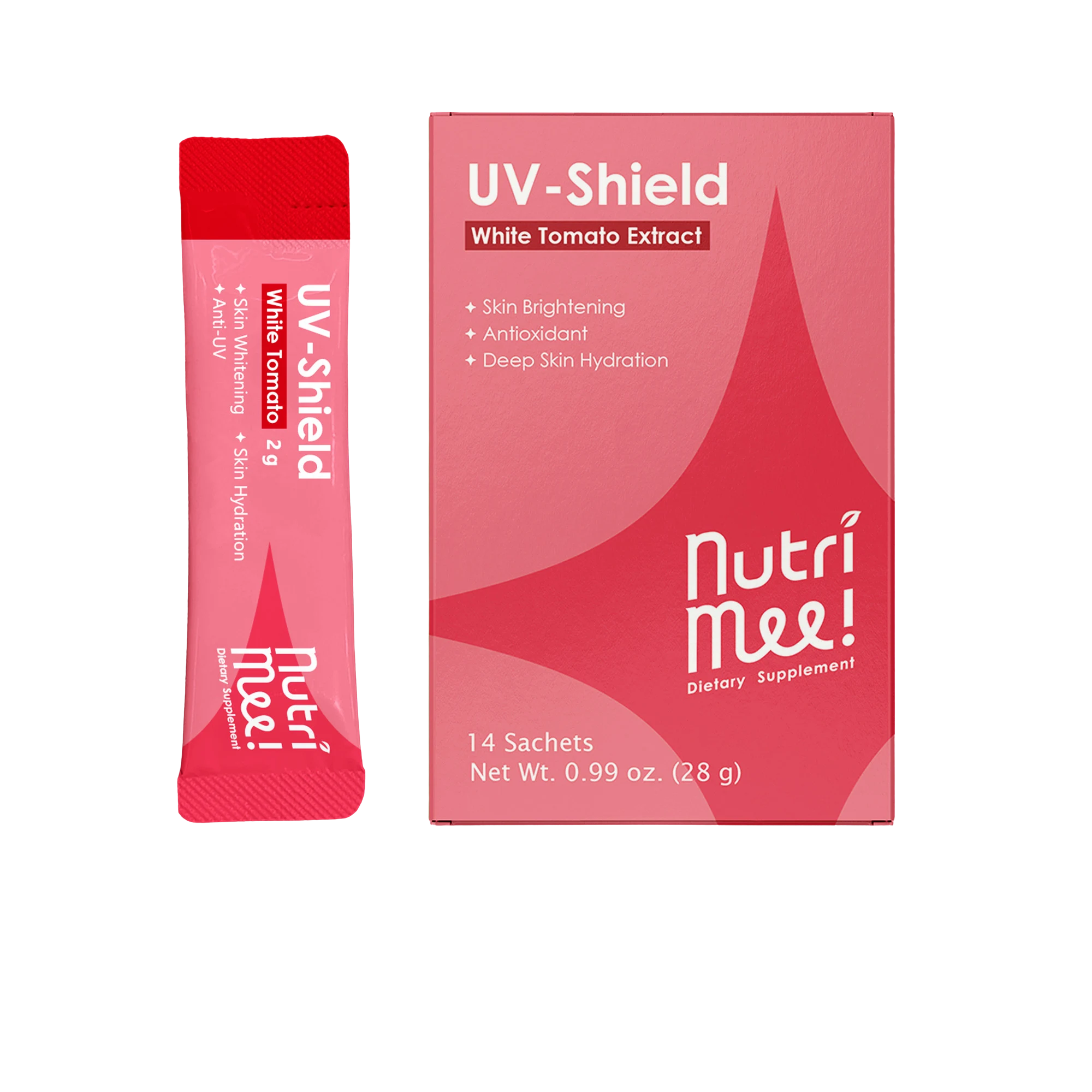 UV-Shield peach white tomato extract supplement box and sachet